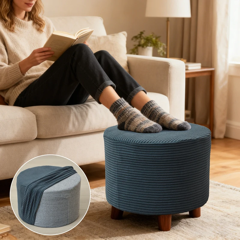 1/2/4pcs Jacquard Ottoman Cover Stretch Ottoman Slipcover Round Ottoman Storage Folding Stool Covers Furniture Protector Cover