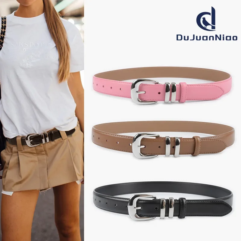 2024 Plain Cow Leather Waist Belts for Women Pink Brown Blue Coffee Jeans Waistbands Multi-color Cowhide Ceintures Jeans Strap