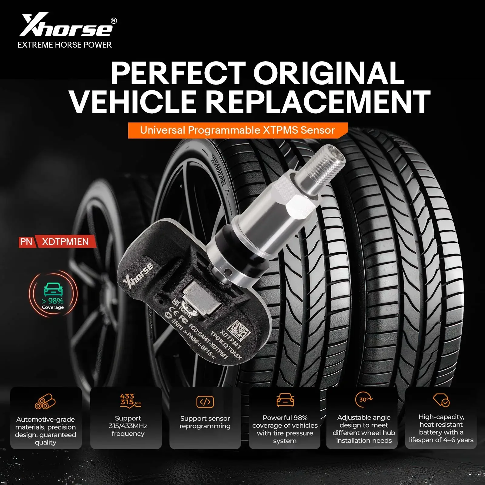 

Датчик TPMS 2025 XHORSE XDTPM1EN XTPMS 315 МГц/433 МГц для Key Tool MIDI, Key Tool Plus и Key Tool Max Pro 1 шт. / 4 шт. / 8 шт.