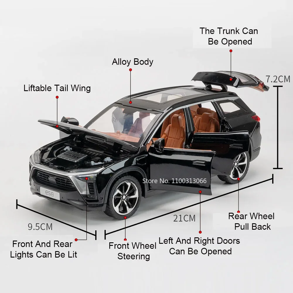 1:24 nio es8 brinquedos carros modelos liga diecast rodas virou veículo de nova energia com som leve carro em miniatura presentes do dia das crianças