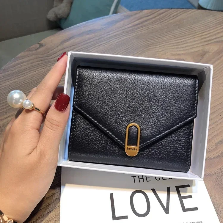 Luxury Soft Genuine Cowhide Short Wallet for Women Brand Design Fashion Real Leather Small Purse Card Holder