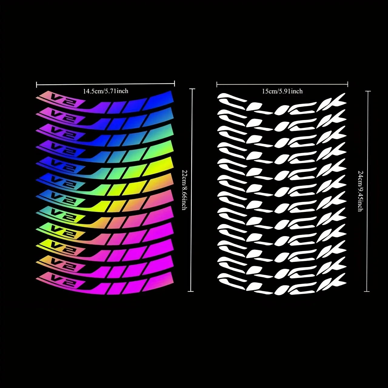 1 ensemble de décalcomanies décoratives pour roues de moto de Style V2 (15cm/5,91 pouces) – auto-adhésives multicolores pour la personnalisation des jantes de vélo