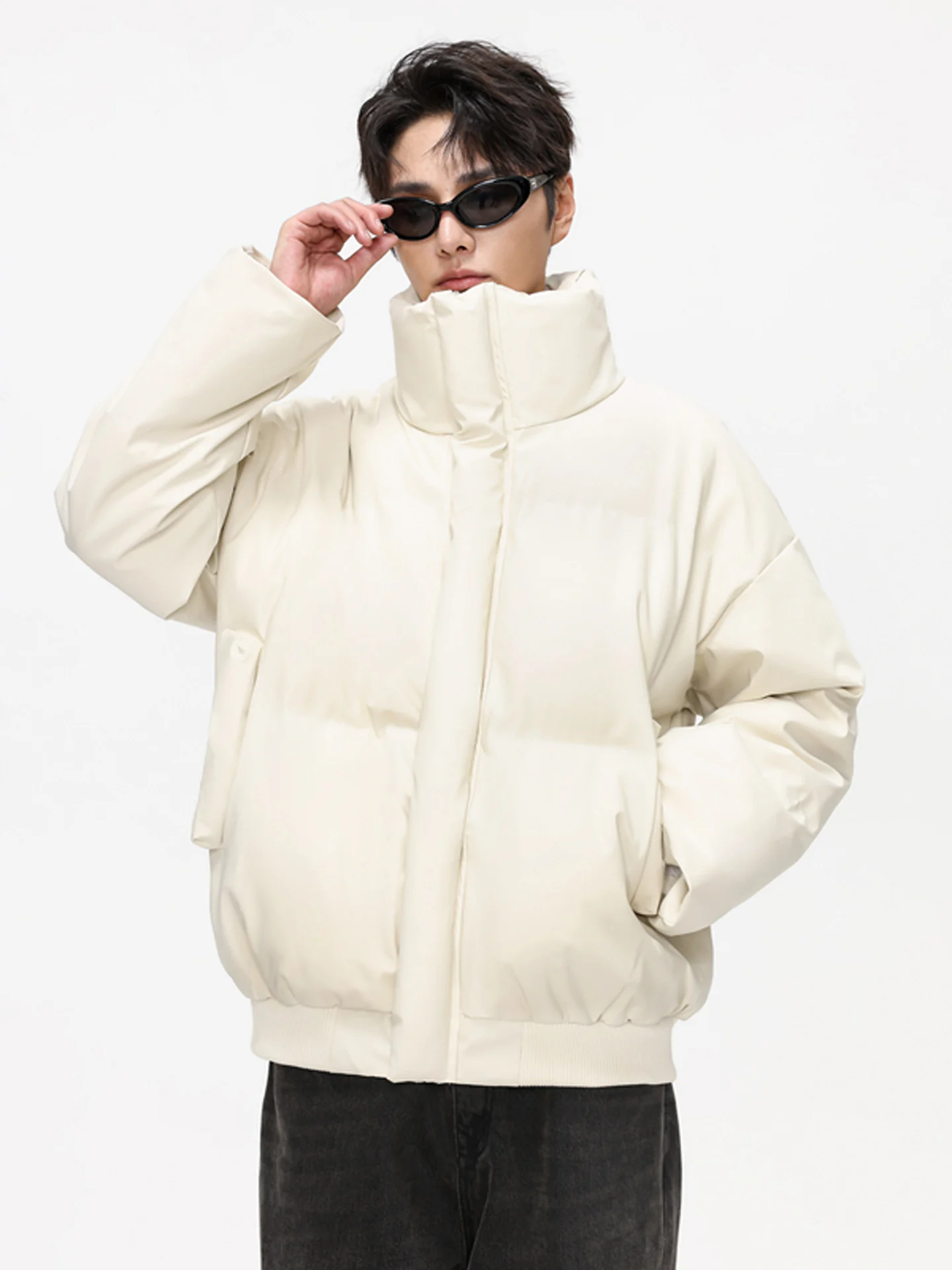 

Thiened Casual ort Cotton Jaet Stand Collar ex Warm Loose Pure Color Bread Sle Coat for Youth in Winter