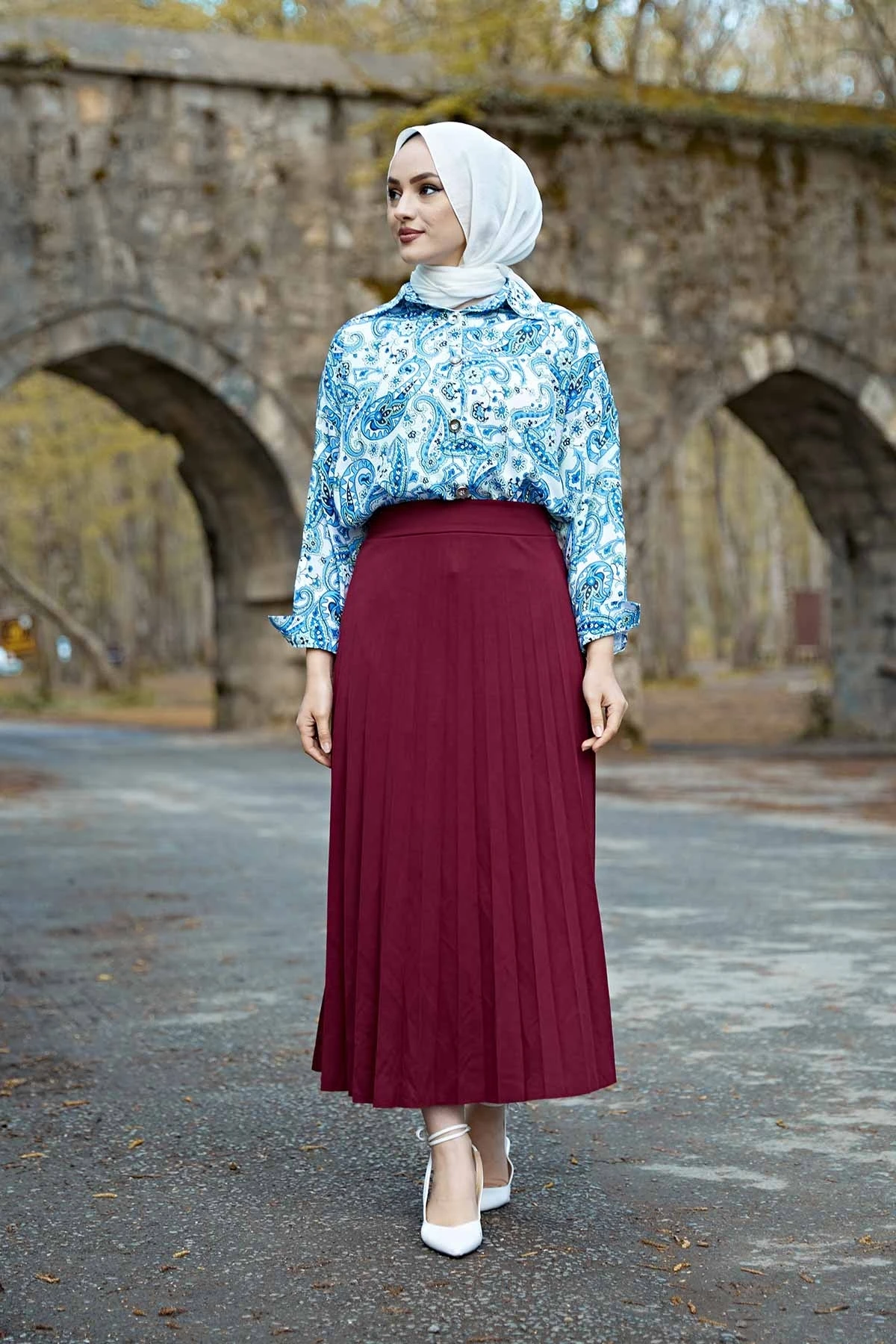 Piliseli Skirt-Şarabi Winter Autumn 2021 Muslim Women Hijab headscarf islamic Turkey