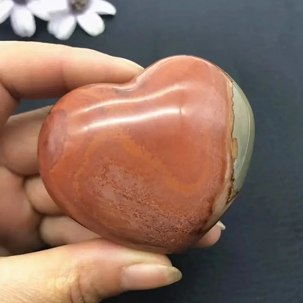 Polished Ocean Jasper Love Heart Stone Natural Reiki Palm Crystal Polychrome Healing Gemstone Energy Gift for