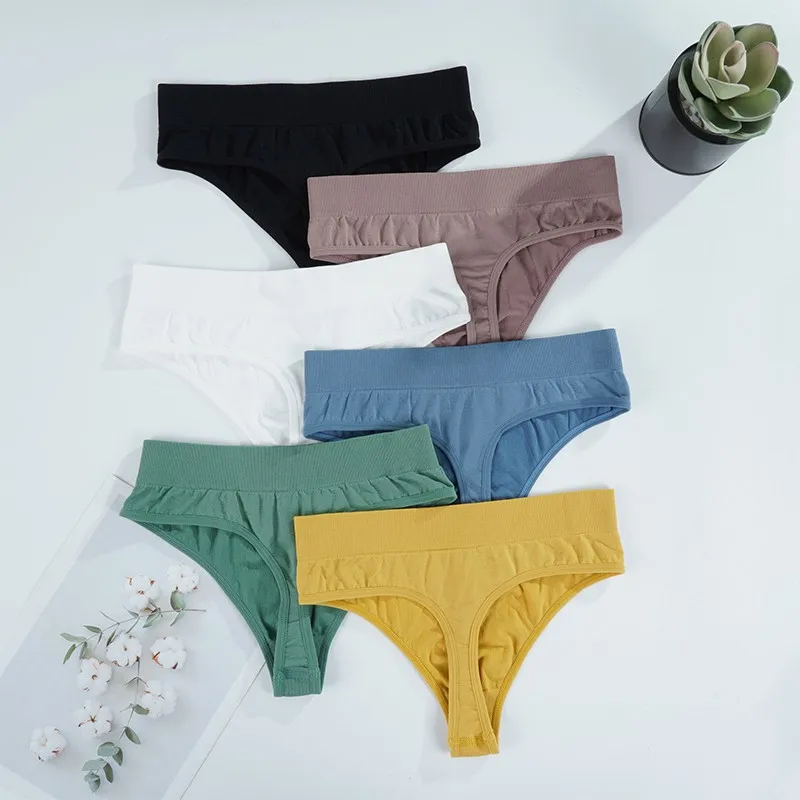 Seamless Women Pantys Girls Thongs High Waisted Soft Girls Underwear New Fashion Female Solid Colors Breathable G-String 2PCS