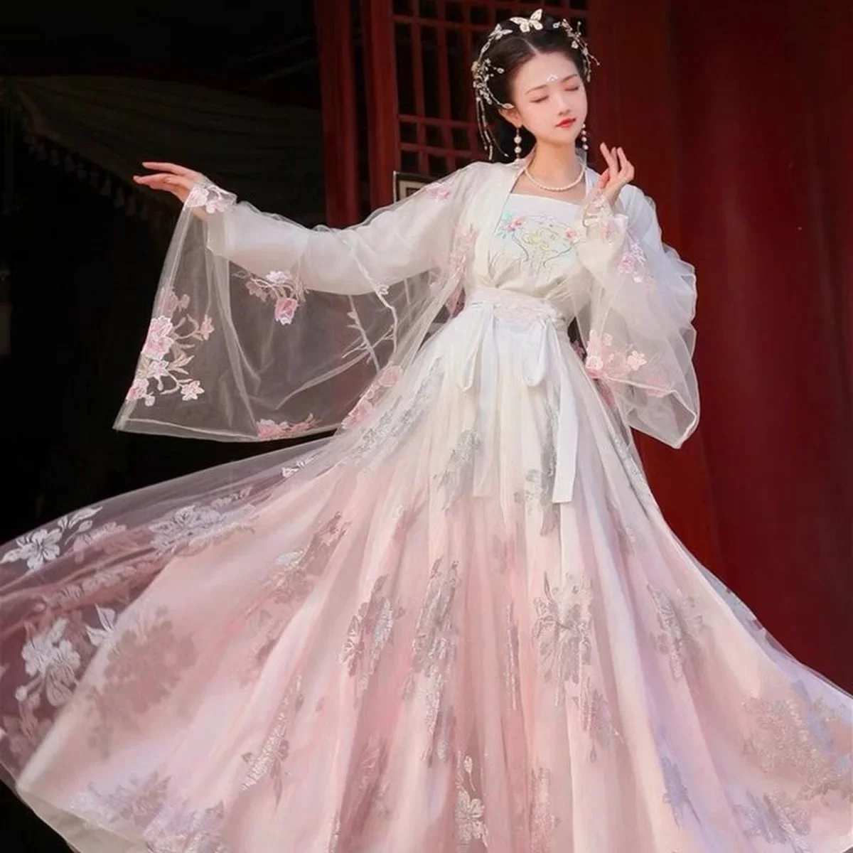 Hanfu-Jupe taille élégante de style chinois pour femmes, costume de performance de scène nickel é, costume traditionnel, magnifique, nouveau, été