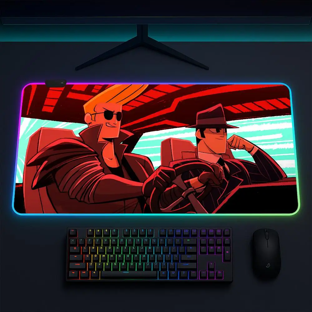 

Коврик для мыши Johnny Bravo, игровой коврик для мыши в стиле аниме, светодиодные настольные коврики с подсветкой, резиновые настольные коврики XXL с RGB-подсветкой