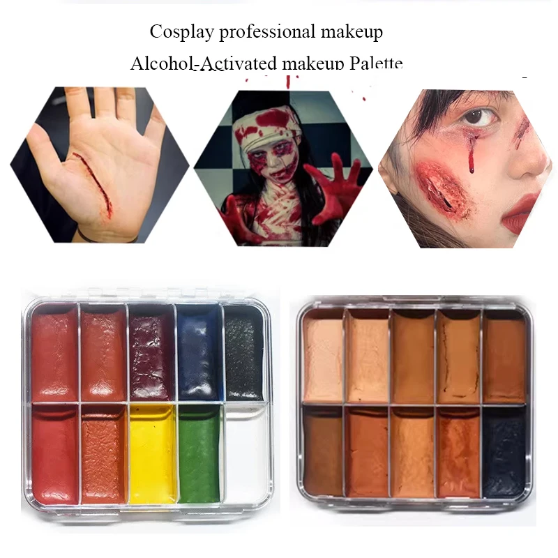 

Professional Makeup 10 Colors Alcohol-Activated Makeup Palette For Halloween Gothic Cosplay Film Art Special Body Face Paintins