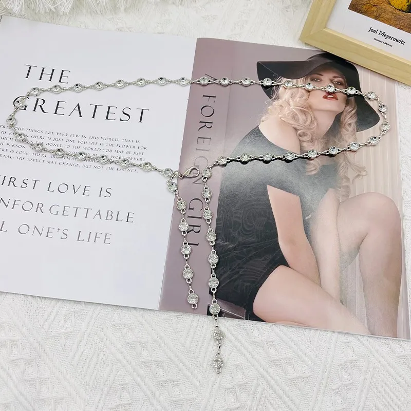 

High Sense Waist Chain Accessories Suit Pants Metal Rhinestone Simple Versatile Silver Chain Belt Women's Summer