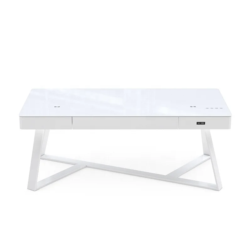 2022 Hot Smart Audio Side Table Tempered Glass Coffee Table Built-in Speaker USB Wireless Charging for Living Room Furniture