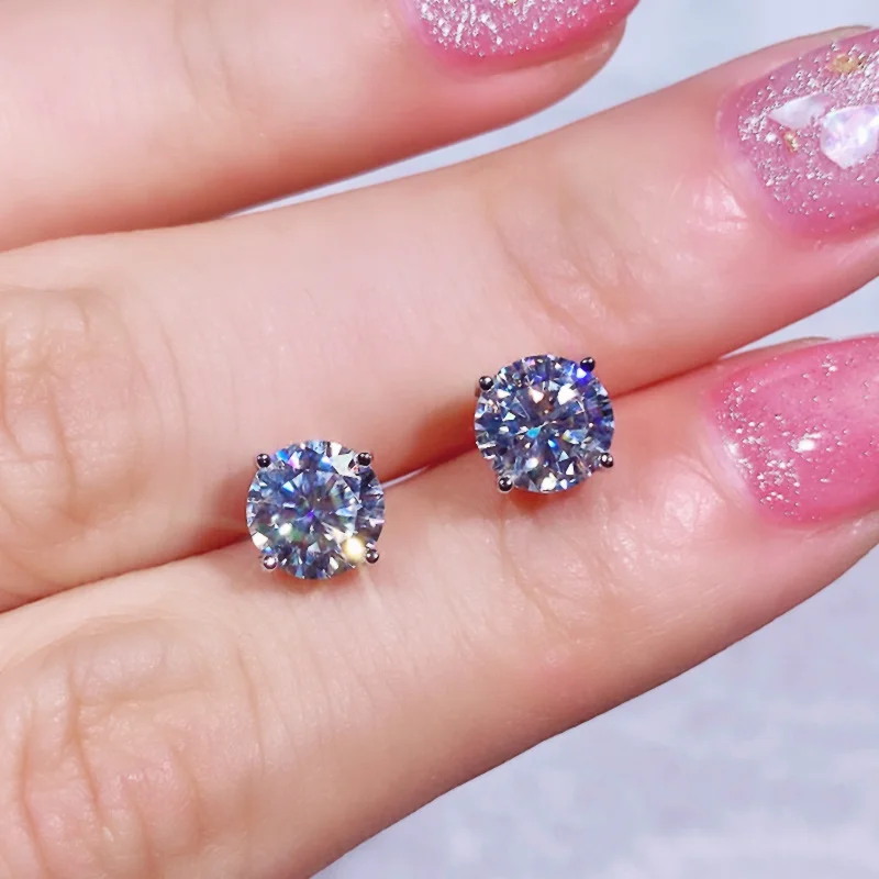 Big Sale Real Moissanite Earrings Gemstone Diamond Studs Earrings 1-2 Carat Blue Green Pink Red S925 Silver For Women Party