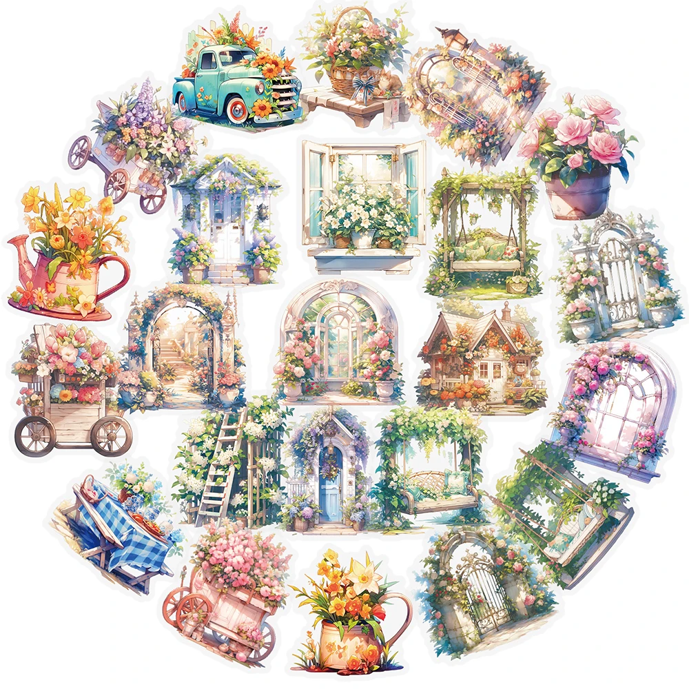10/30/50 stücke Transparent Garten Blume Dekoration Aufkleber Nette Cartoon Aufkleber Spielzeug DIY Koffer Kühlschrank Laptop Fahrrad