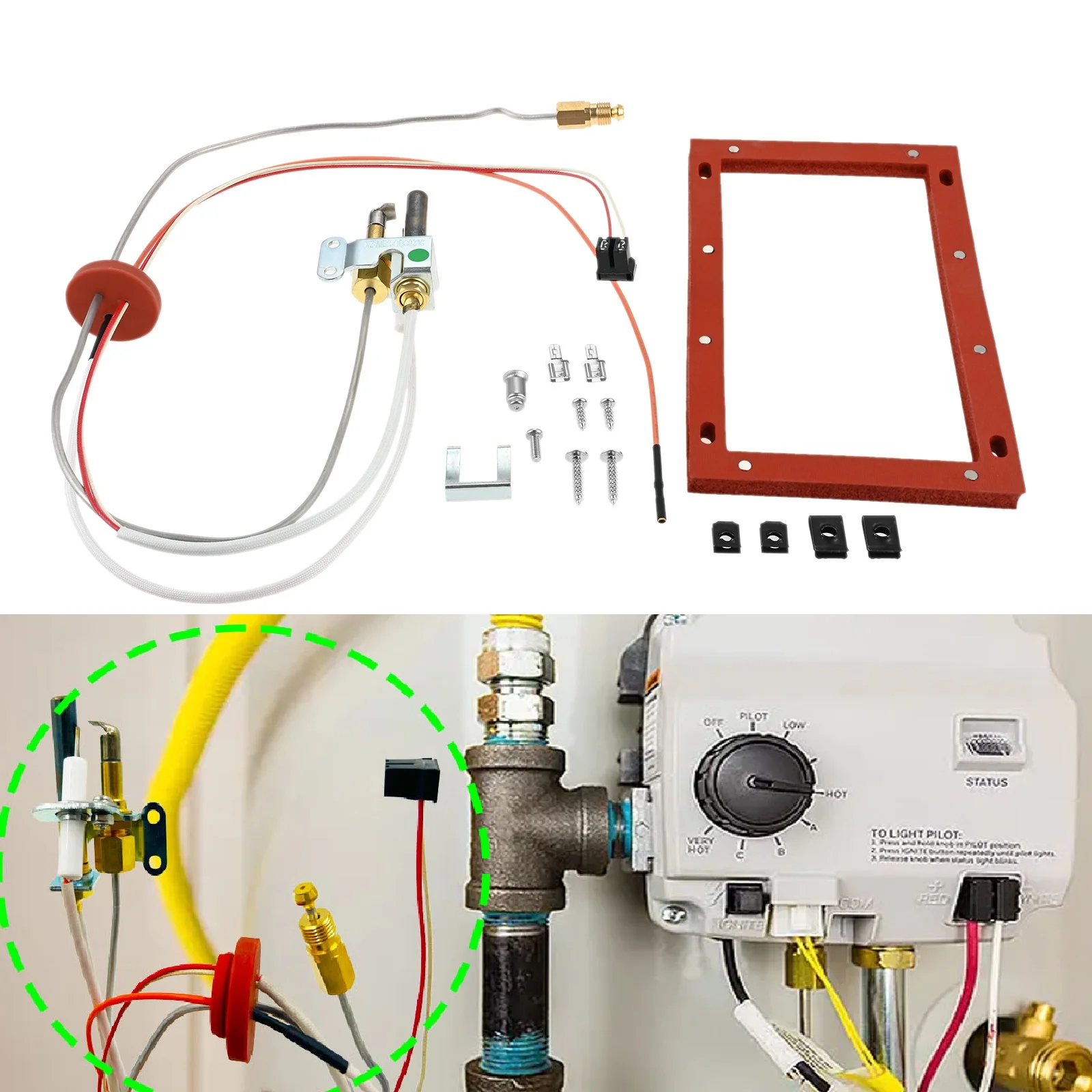 

Pilot Burner Assembly Replacement set fit SP20824 RE523121 SP20754 SP21058 for Rheem Ruud and Richmond Gas Burner Water Heaters