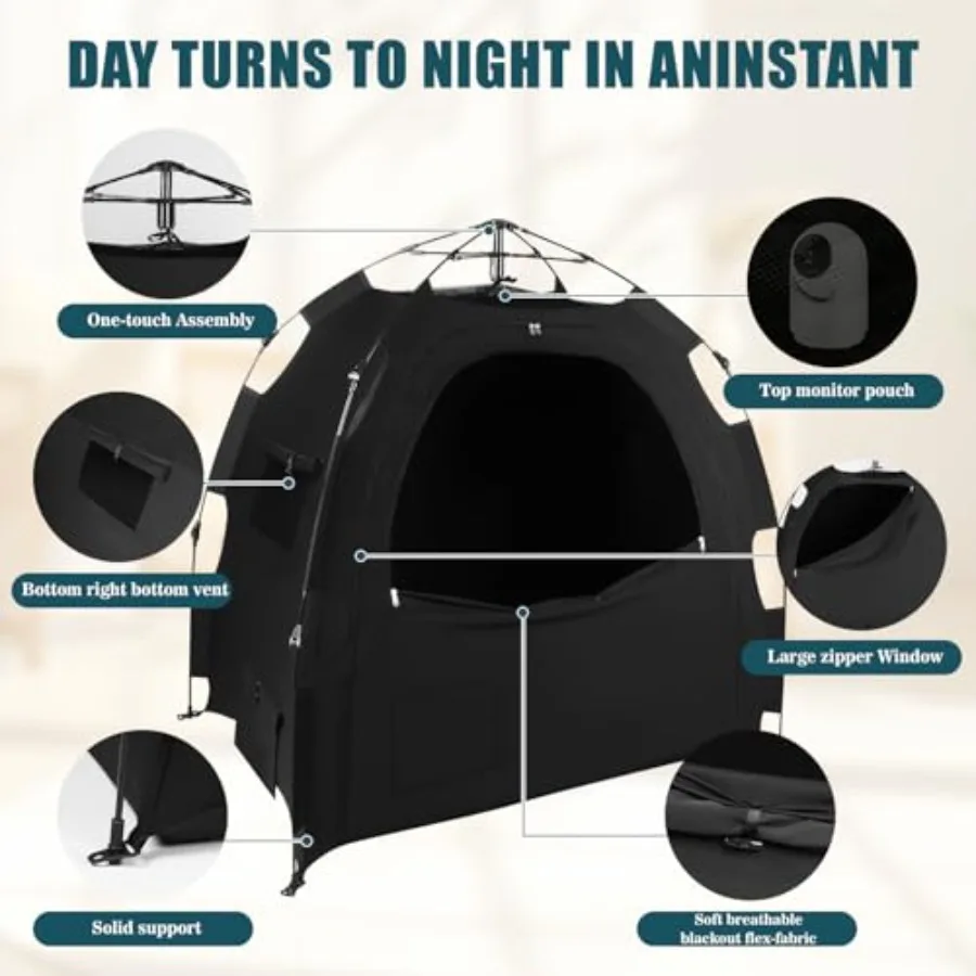 Tente occultante pour Pack N Play: dosette de sommeil portable pour bébé avec configuration 1 clic, mini housse de berceau avec moniteur et pochettes de ventilateur, blocs 95