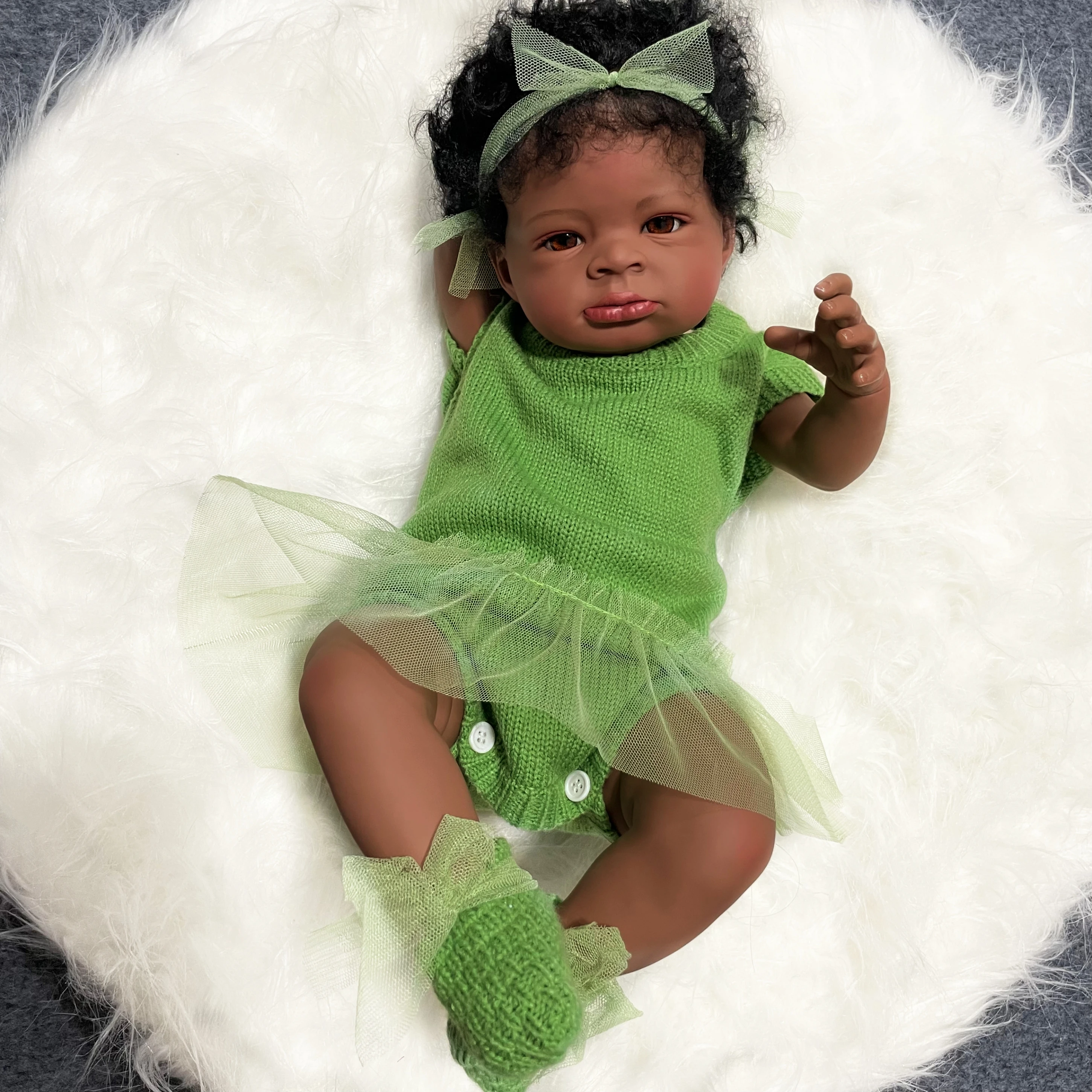 MRB 50CM Reborn Baby Doll Lanny African American Dark Skin Girl Cuddly Doll Lovely Black Girl Collectible Art Christmas Doll