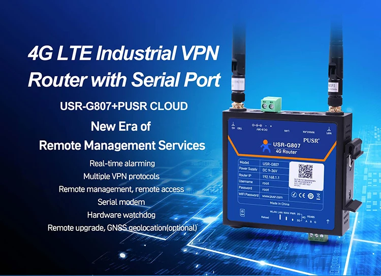 

USR-G807-43 Промышленный LTE VPN-маршрутизатор 4G поддерживает сети 2G/3G/4G и SIM-карта APN/VPDN