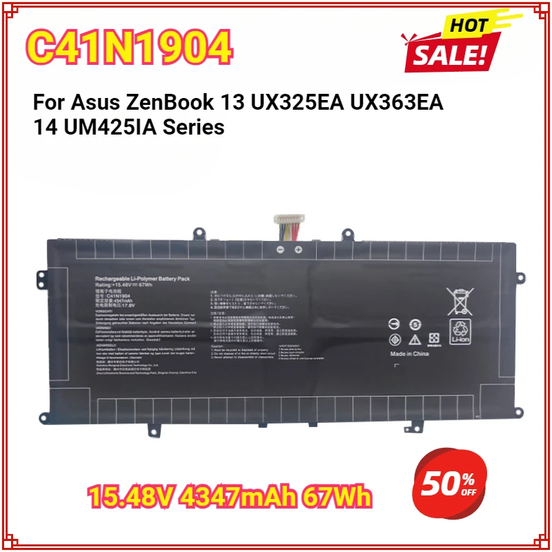 C41N1904 02B200-03660500 Laptop Battery for Asus ZenBook 13 UX325EA UX363EA 14 UM425IA Series 15.48V 4347mAh