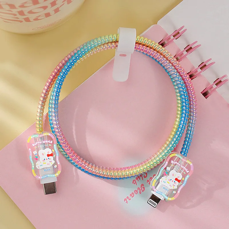 Fashion Rainbow USB Cable Protection Fast Charger Protector Cover For iphone 18W/20W Original Adapter Case Data Cord Protective