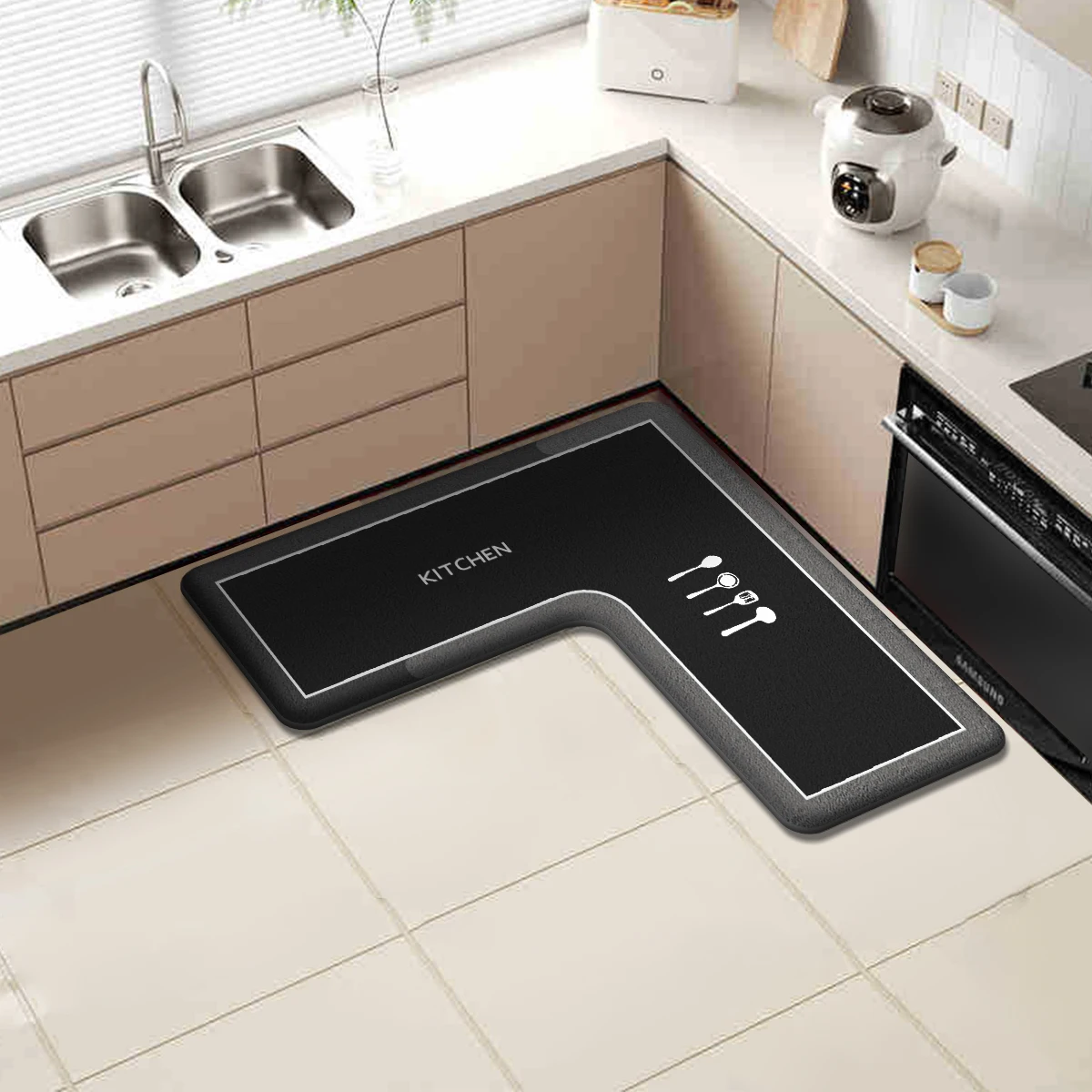 

Фланелевый кухонный коврик L-образной формы, впитывающий влагу, для ресторана, домашний, противоскользящий, грязеотталкивающий, для ванной комнаты