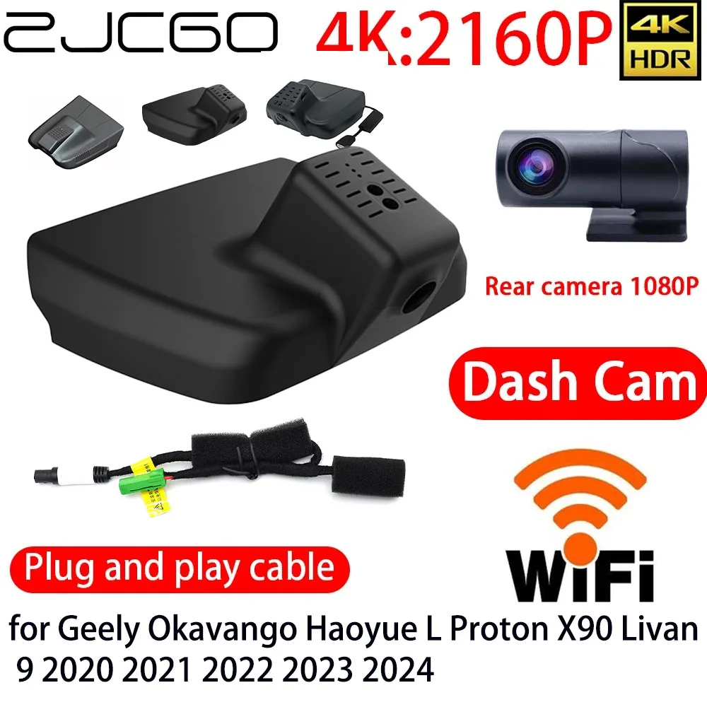 

ZJCGO 4K DVR Dash Cam Wifi Front Rear Camera 24h Monitor for Geely Okavango Haoyue L Proton X90 Livan 9 2020 2021 2022 2023 2024