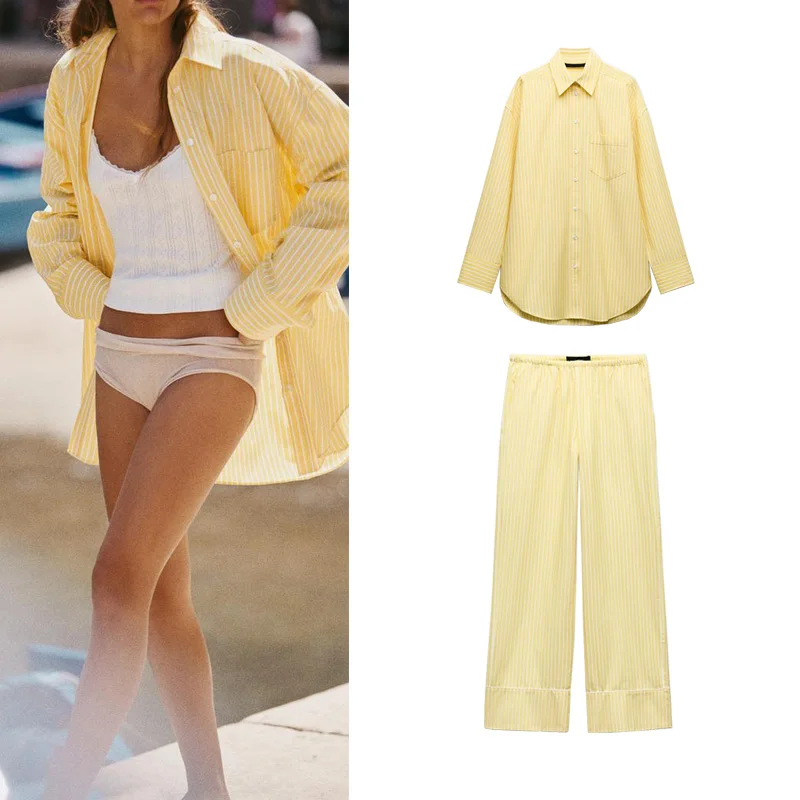 

Свободный длинный све в полоску, весеннее новое поступление, модный комплект из полиэфирного волокна с v-образным вырезом и застежкой на пуговицы для молодых женщин