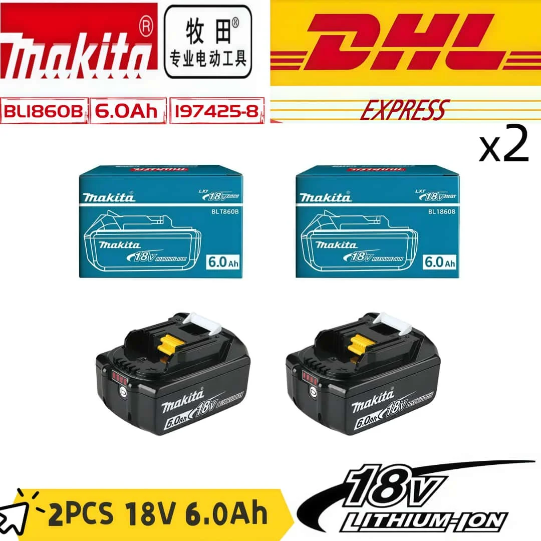 6Ah 100% Original Makita 18V Akku BL1860B Wiederaufladbarer Lithium-Ionen-Akku für Makita 18V Elektrowerkzeuge. Ersetzt den Original-Akku.