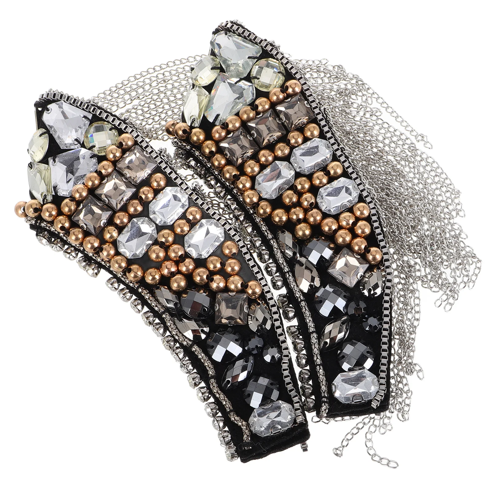 

2 Pcs Golden Beaded Shoulder Epaulette Badge Rhinestone Tassel Epaulettes for Costumes Lightweight Metal Unique Design