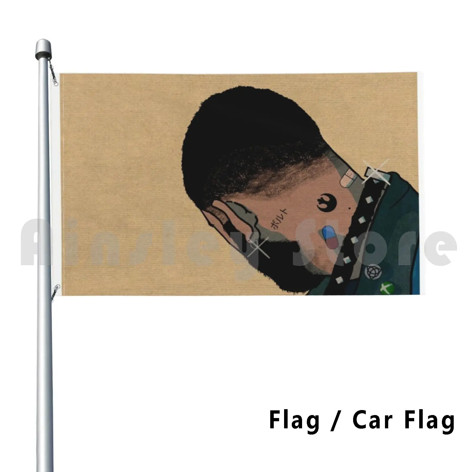 Bandera de vaquero del siglo 21, Impresión de bandera de coche, Manga personalizada, Anime, tatuaje japonés, Katana, Voltzilla