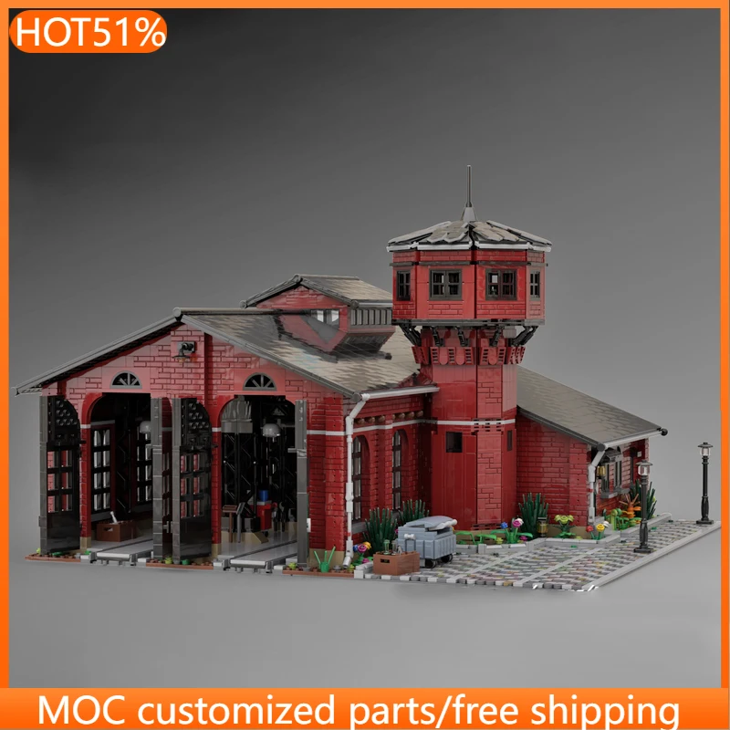 

7180 PCS Construction Historical Locomotive Shed MOC Customize Modular Building Block Creative Design DIY Boys Toy Birthday Gift