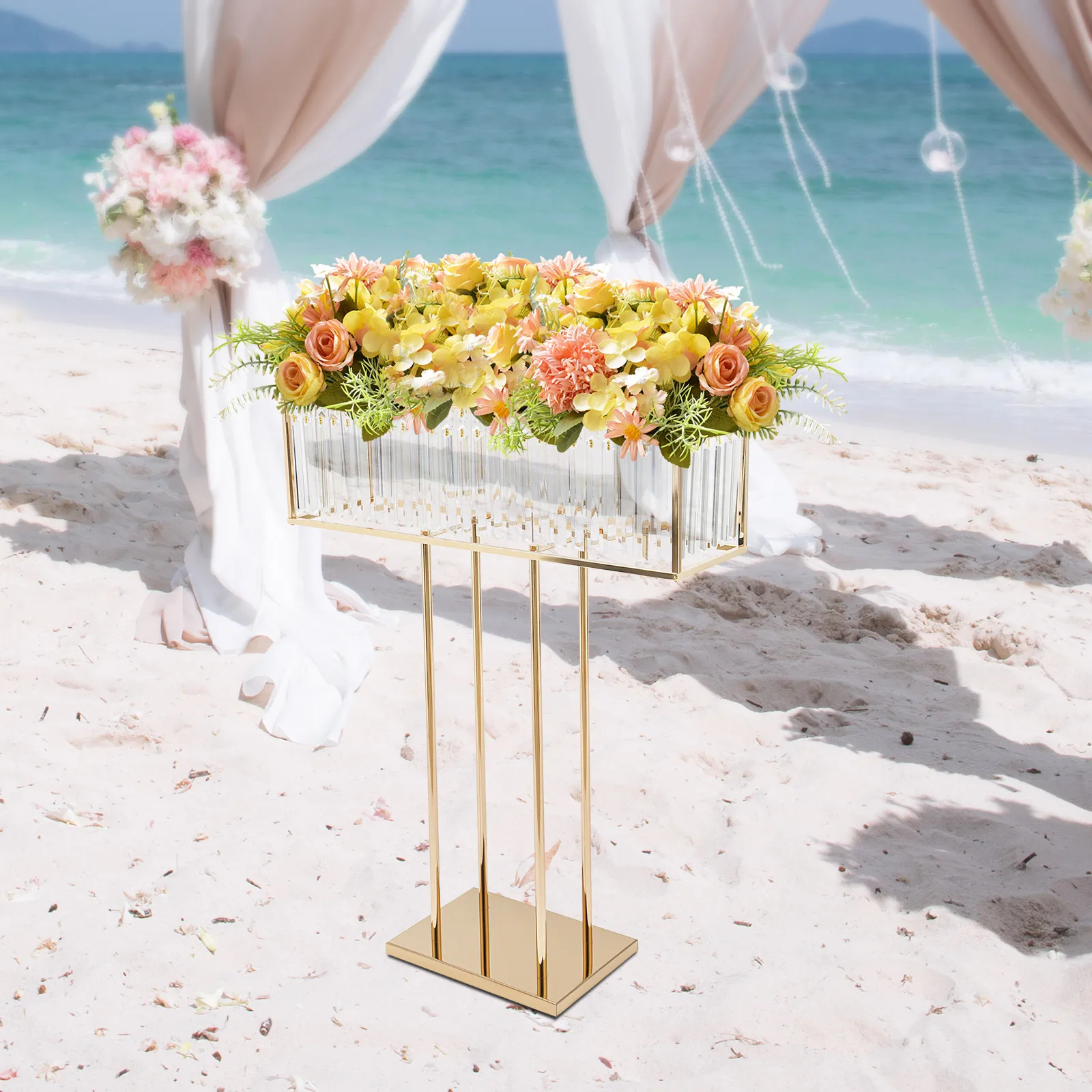 Wedding Crystal Flower Stand Main Table Gecoration Electroplated Gold Ideal for Party Events and Venue Adornment