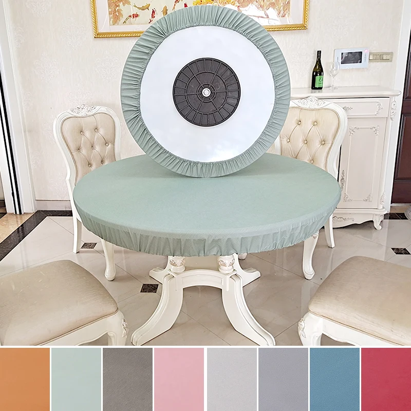 

Modern Pure Color round Tablecloth Elastic Thickened Waterproof Non-Washable Dining Table Mat Anti-Slip Tablecloth