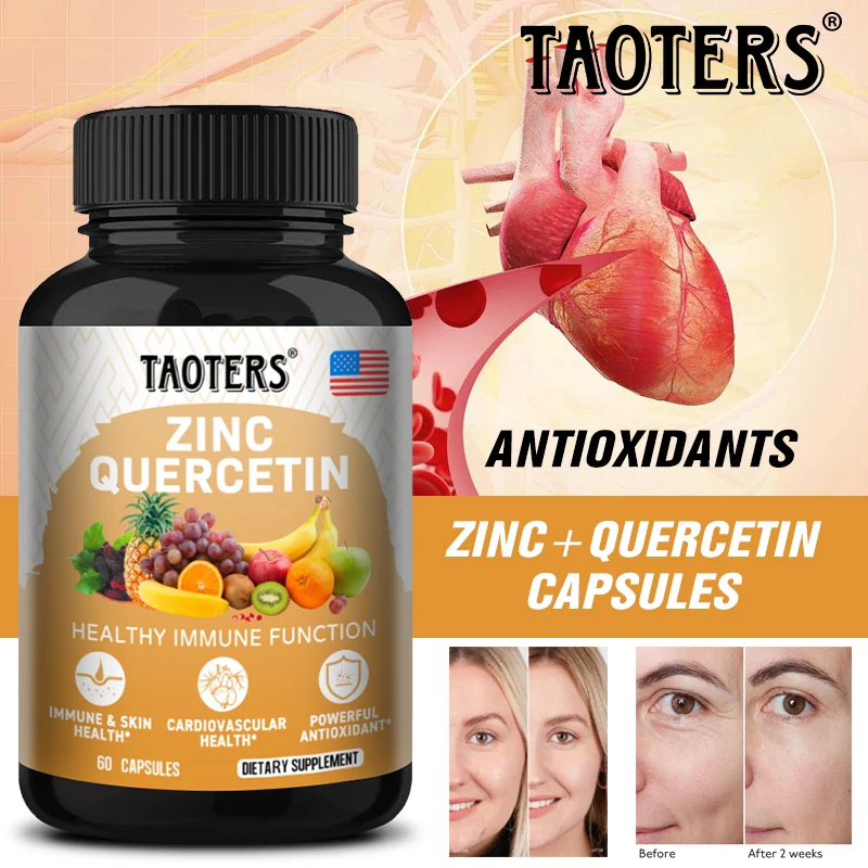 Quercétine avec zinc et broméline, 1000 mg par portion, 120 capsules végétariennes, anticontinuité, cœur, peau, soutien immunitaire