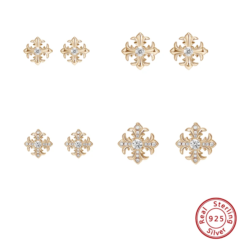 

925 Sterling Silver Original Certificate Zircon Cross Flower Stud Earrings For Women Luxury Fashion Free Shipping Fine Jewelry