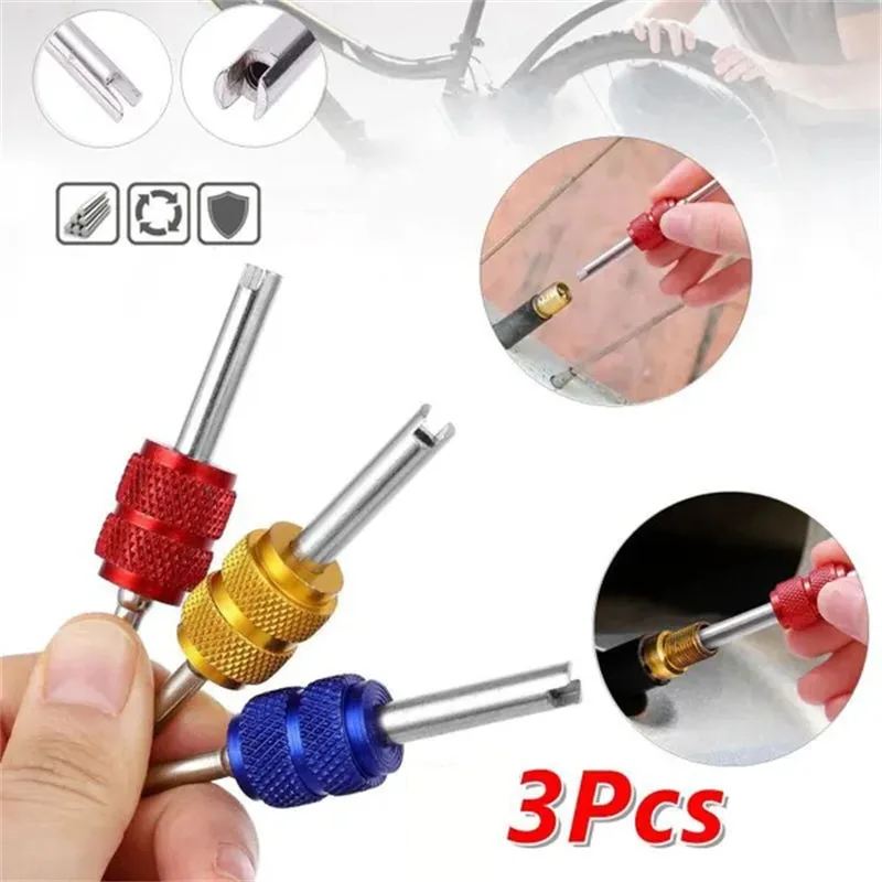 3pcs Aluminum Alloy Car Tire Valve Core Stems Remover Wrench Screwdriver Motorcycle Bicycle Wheel Repair Tools Accessories