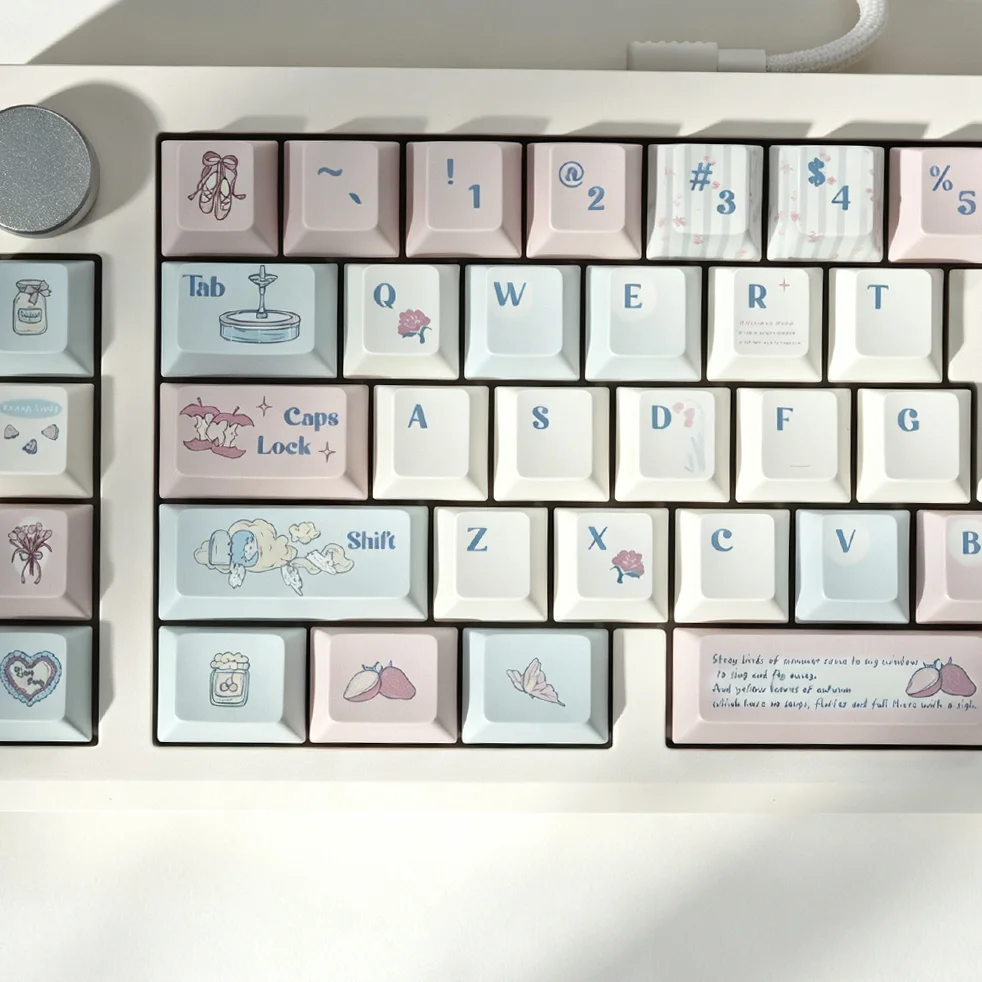 Cute Pink Blue Bunny Rabbit Keycaps MOA/Cherry Profile PBT 129 Keys Dye Sublimation Printed Mechanical Keyboard Keycap Set