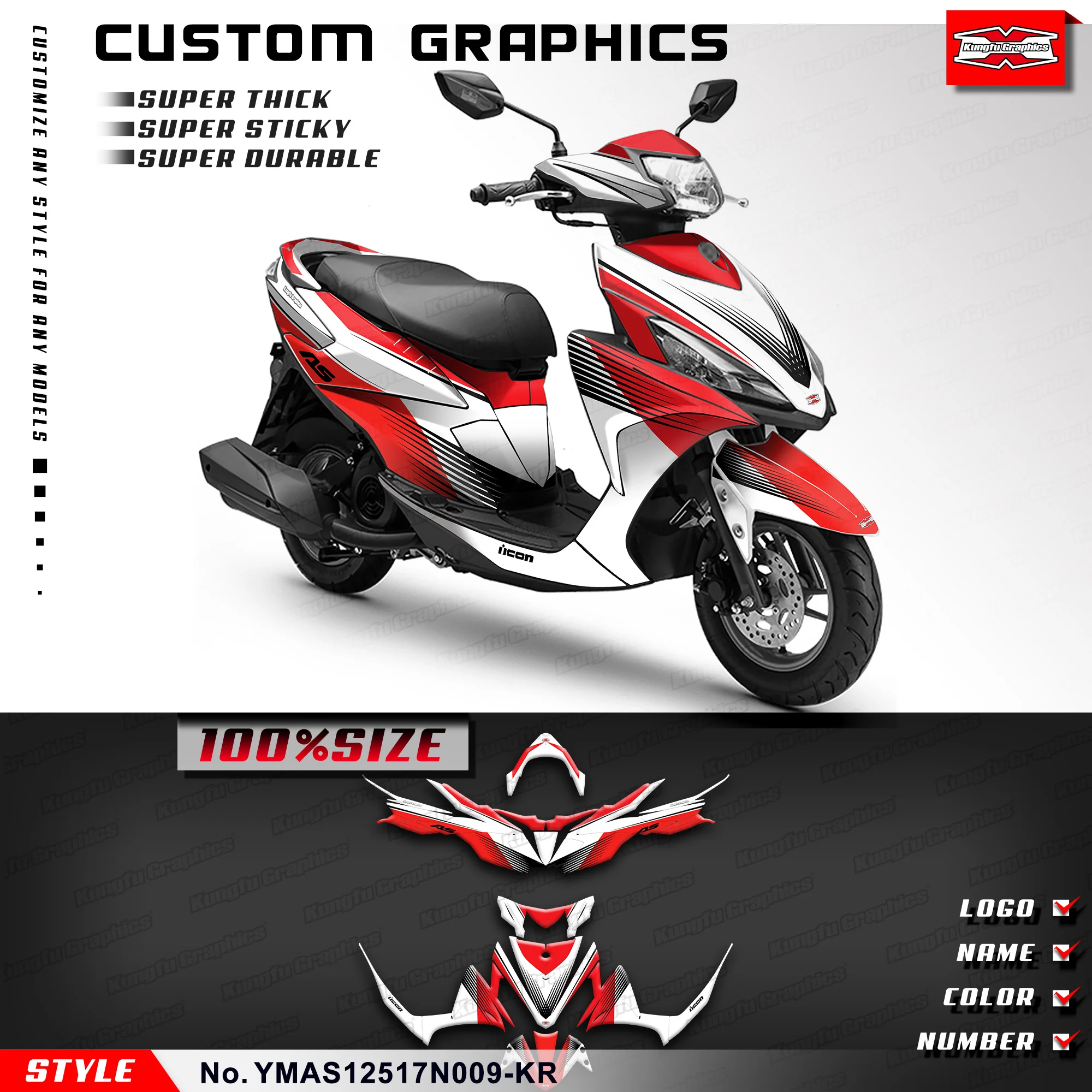 KUNGFU GRAPHICS Graphics Wrap Sticker for Yamaha AS125 AS 125 2017 2018 2019 2020 2021,Refurbishing, YMAS12517N009-KR