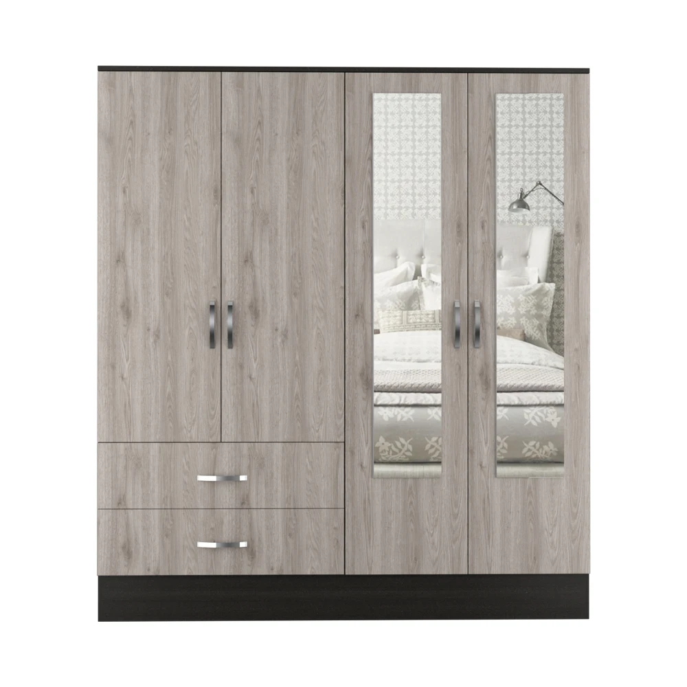 

4-door wardrobe, two-sided mirrors, metal hardware, two drawers black/light gray - bedroom furniture