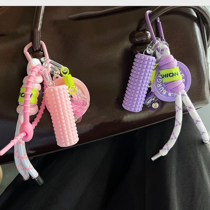 3D Printed Foam Shaft Keychain Outdoor Backpack Yoga Bag Pendant Gym-lockers Decoration for Gym Lovers Mini DIY Barbell Keychain