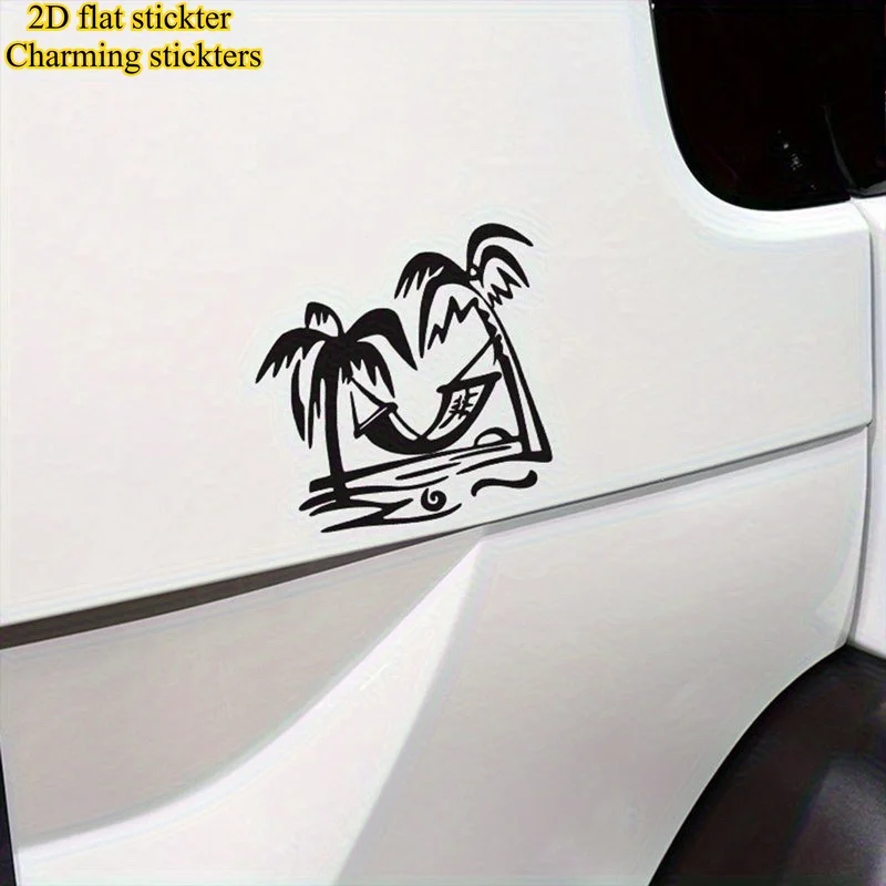 1pc 2D Flat Tropical Palm Tree Island Waterproof Vinyl Sticker For Car Motorcycle Scratch Cover Decor