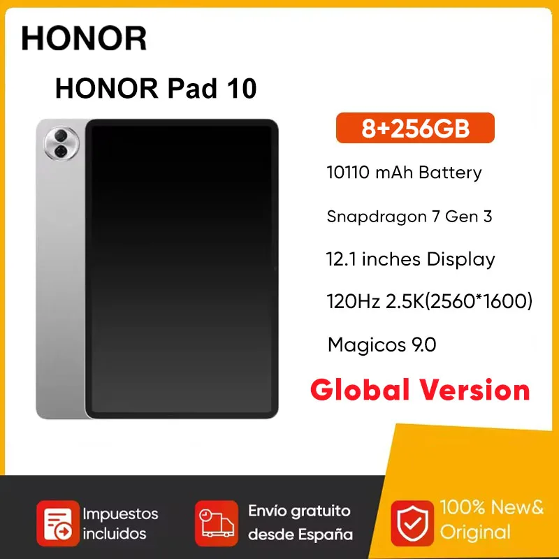 الإصدار العالمي HONOR Pad 10 Tablet 2.5K 12.1 بوصة عرض مريح للعين Snapdragon 7 Gen 3 شرائح 10100 مللي أمبير بطارية لوحة تابلت