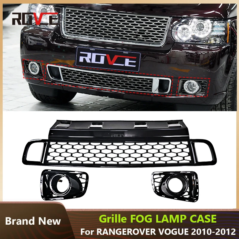 ROVCE Grille pare-chocs avant couverture de remorque garde inférieure couvercle de phare antibrouillard pour Land Rover Range Rover Vogue 10-12 Style d'autobiographie