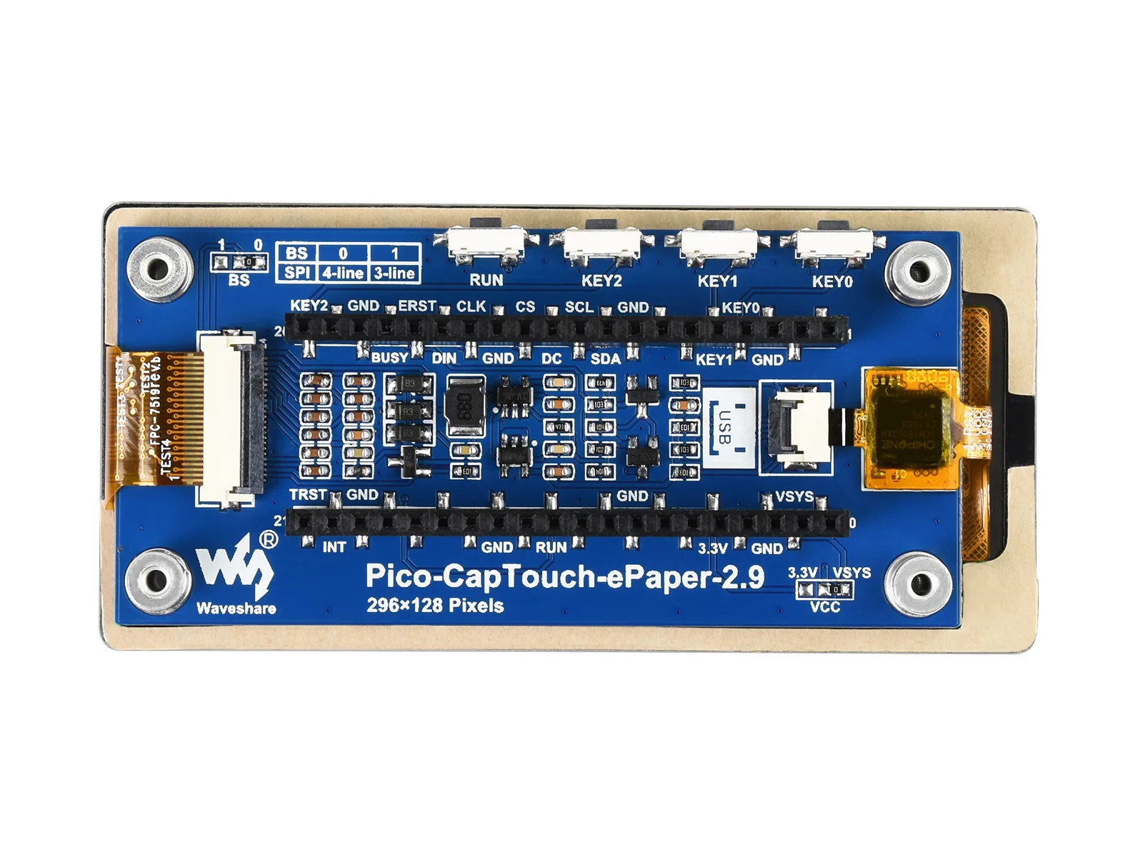 Picture 6: Waveshare 2.9inch Touch E-Paper Module 296×128 Black / White, Capacitive Touch, Partial Refresh, Low Power for Raspberry Pi Pico