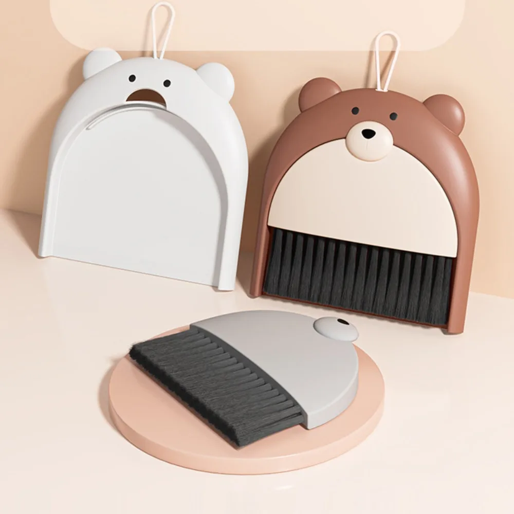 Small Broom Dustpan Set Cartoon Teddy Bear Household Desktop Garbage Shovel Small Dustpan Mini Foldable