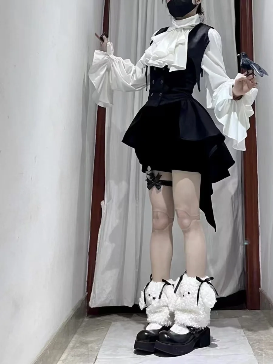 2000s Aesthetic Elegant Lolita Y2k 3 Piece Set Women White Blouse+ Black Shorts+ Fairy Dress Female Japanese Gothic Retro Suit image 6