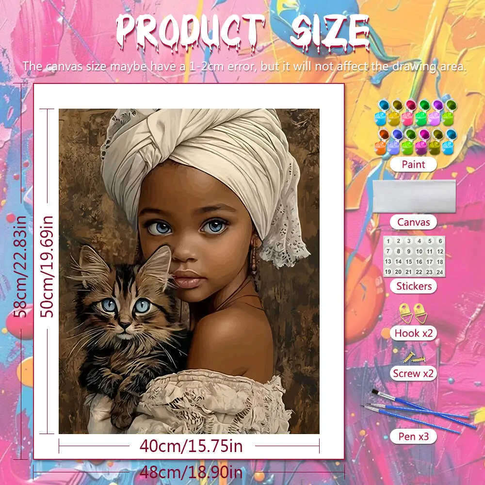 Drawing By Numbers Woman Cat DIY Painting By Numbers On Canvas Portrait Digital Oil Painting Kitten Animal Handpainted Gift