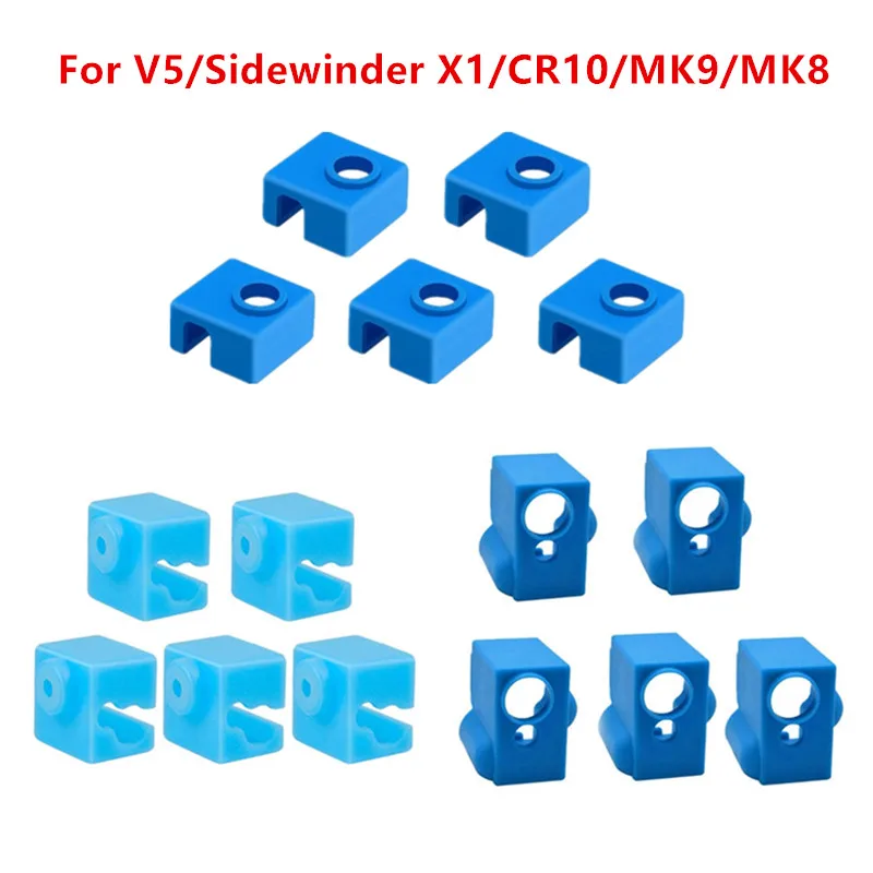5Pcs 3D Printer V5/X1/CR10/MK9/MK8 Heating Block Case Protective Silicone Sock Cover For Original I3Mega Aluminum Heater Block
