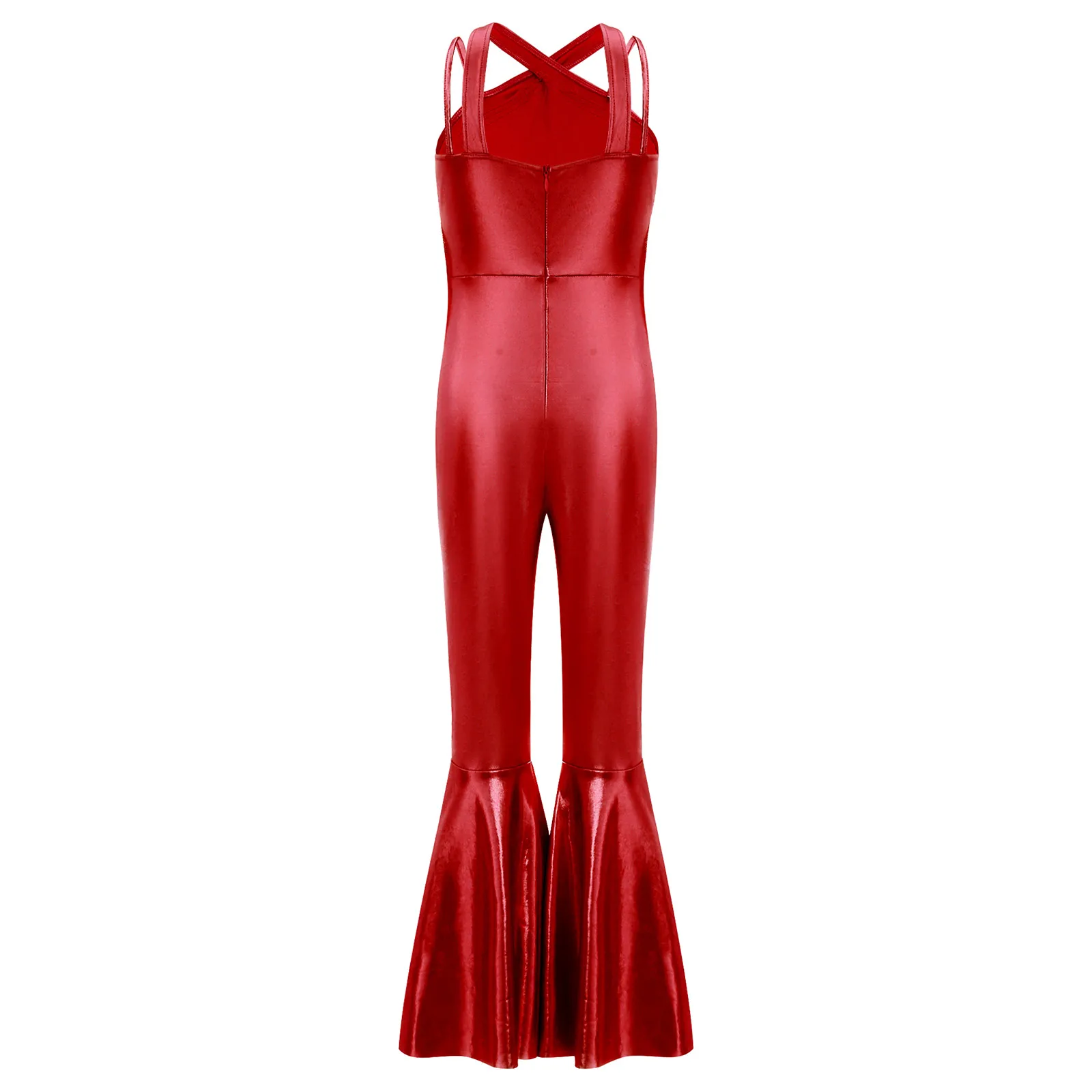 

Girls Sequins Hippie Costume Metallic Shiny 70S Disco Bodysuit Jazz Dance Flared Jumpsuit Sleeveless Tassels Bell Bottom Rompers