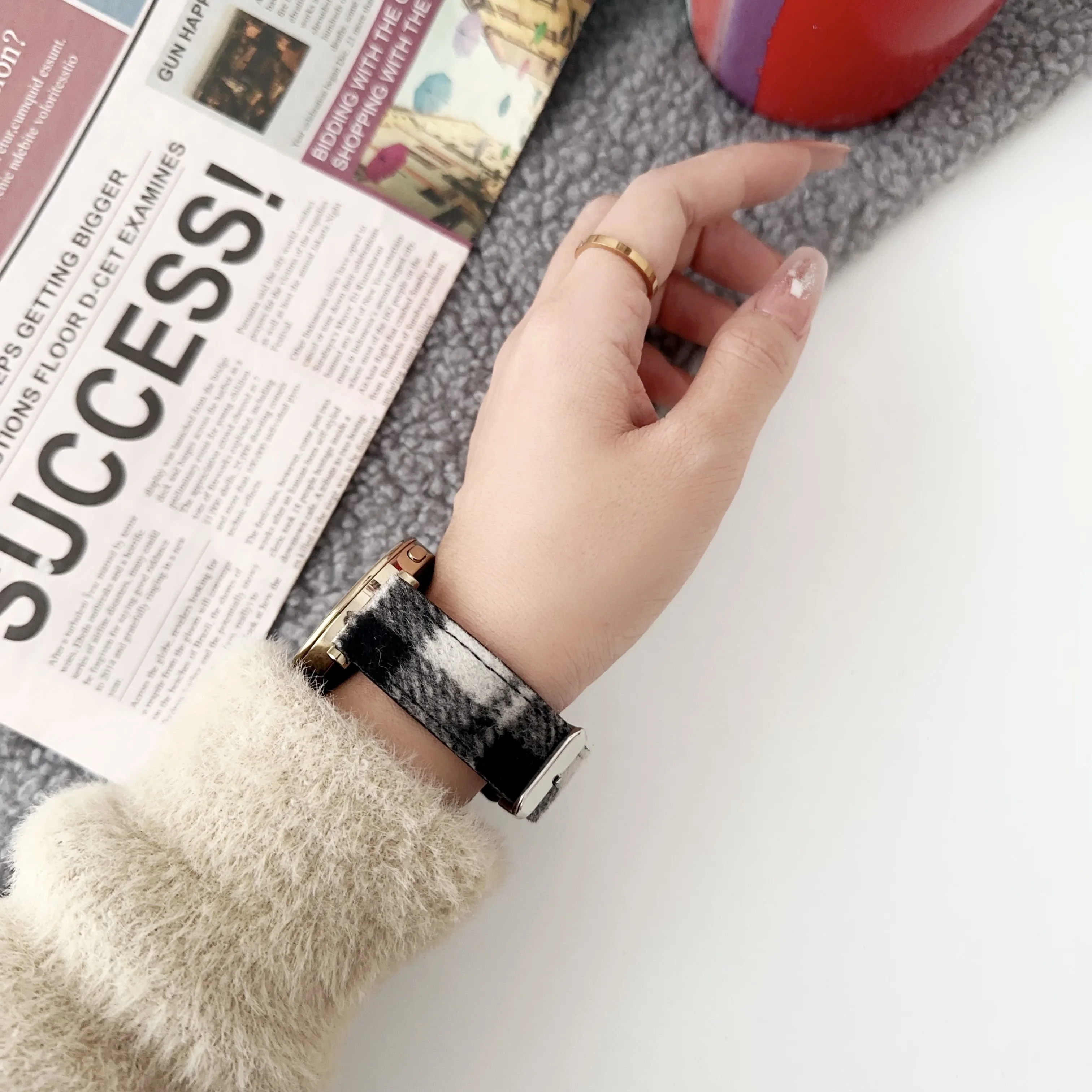 18mm Leather check wool strap watchband For Huawei Watch GT4 5 41mm Smartwatch strap for women girl lady