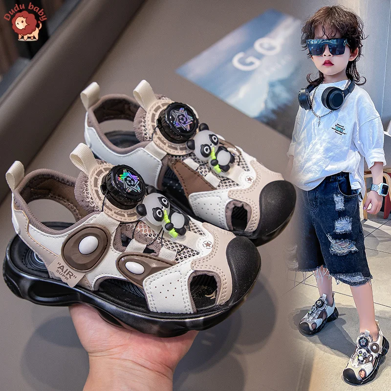 New Summer girls Boys Sandals Closed Toe Cartoon Rotating Button Orthopedic Kids Sports Soft Beach Shoes